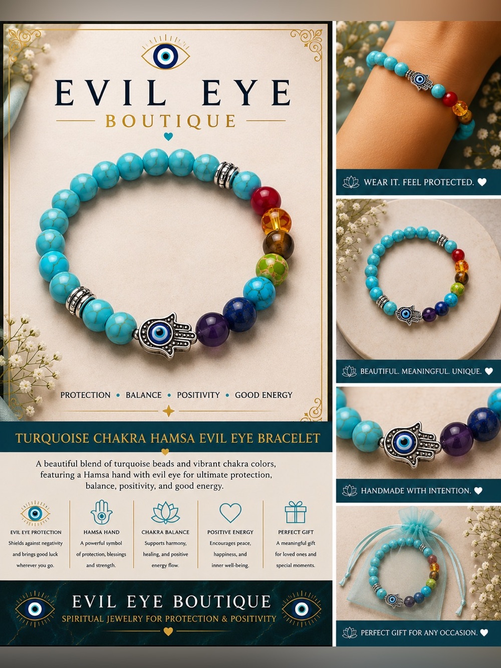 🪬🦋Turquoise Chakra Hamsa Bracelet🦋🪬 #3